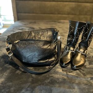 Vintage Oversized‎ Leather Hobo Slouchy Handbag Black